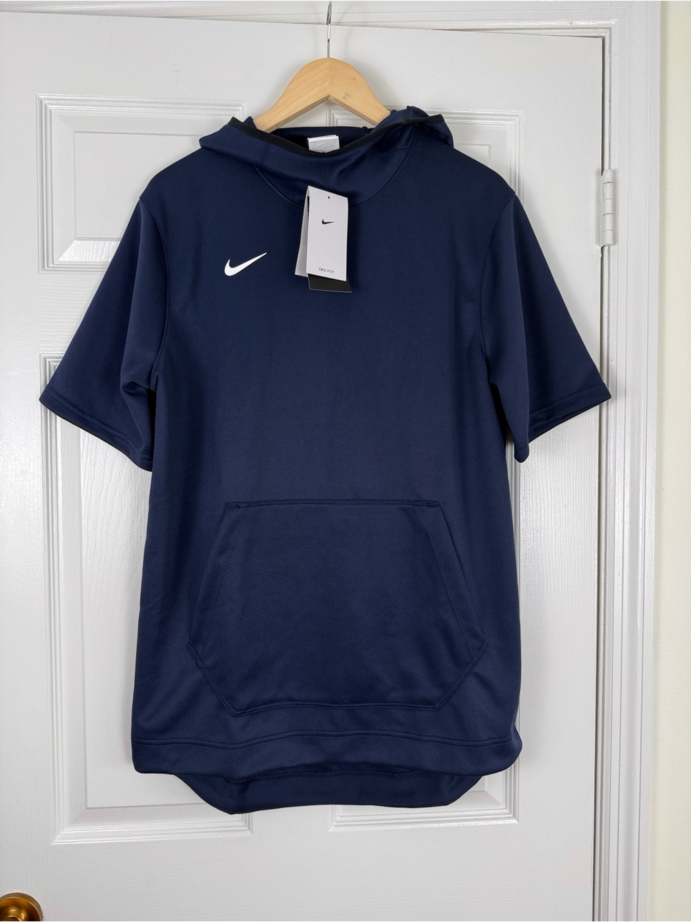 NWT Nike Navy Short-Sleeve Pullover Training Hoodie with White Swoosh